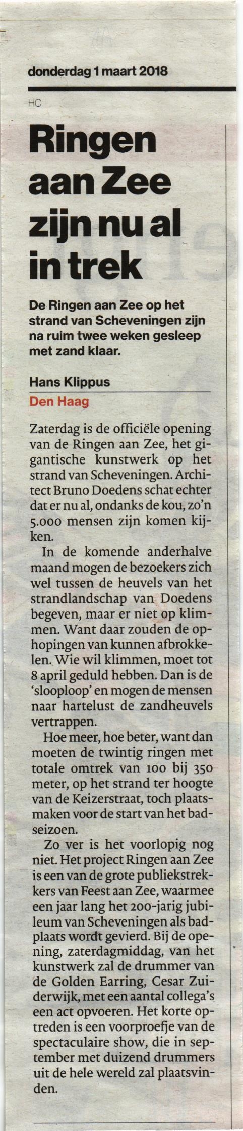 March 01, 2018 AD newspaper article Ringen aan Zee zijn nu al in trek